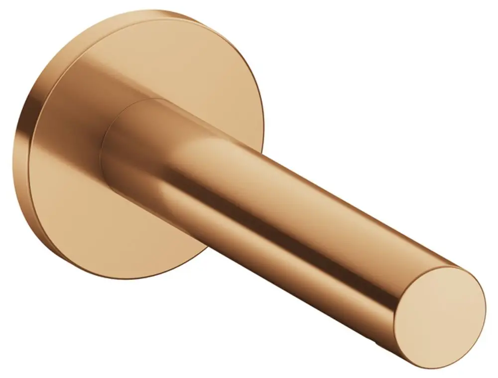 Keuco-Wanneneinlauf in runder Form mit einer glatten, bronze-farbigen Oberfläche, montiert an einem runden Wandflansch.